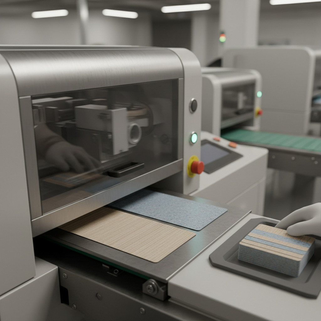 Card printing technology with wood veneer and recycled plastic cards being printed