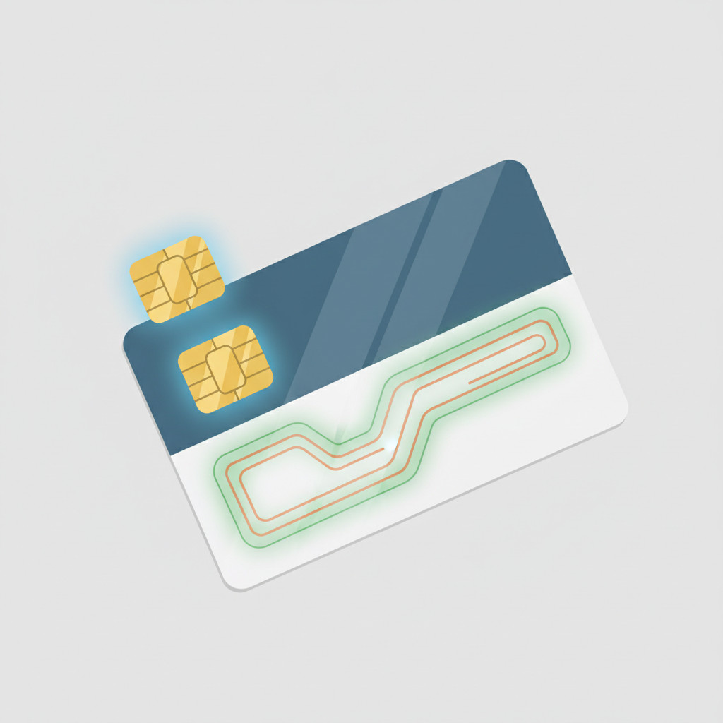 Smart card diagram highlighting embedded chip and NFC antenna