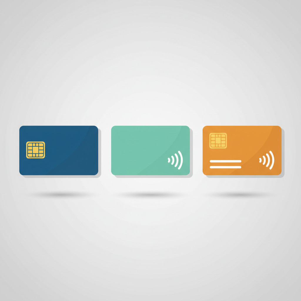 Icons showing contact, contactless and dual-interface smart cards