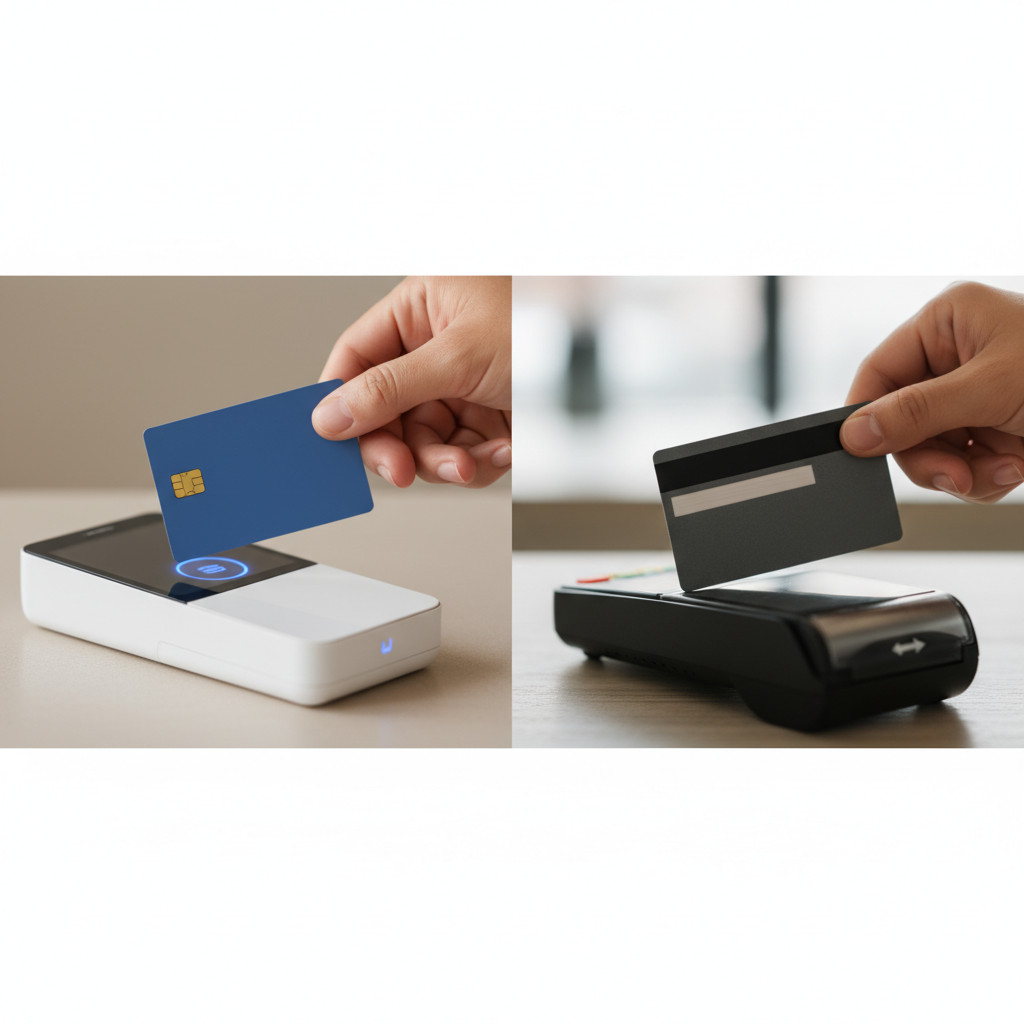 Smart card and magnetic stripe card in use