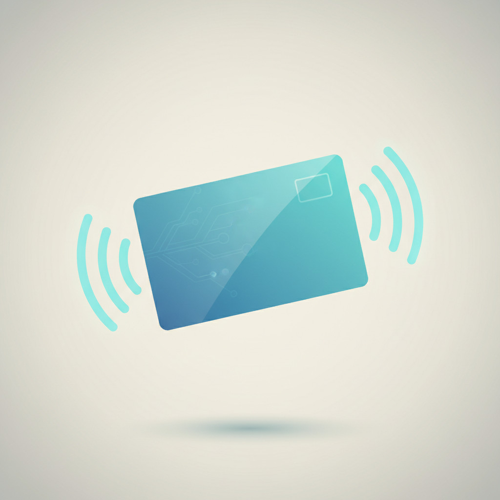 Illustration of an RFID contactless card with radio waves