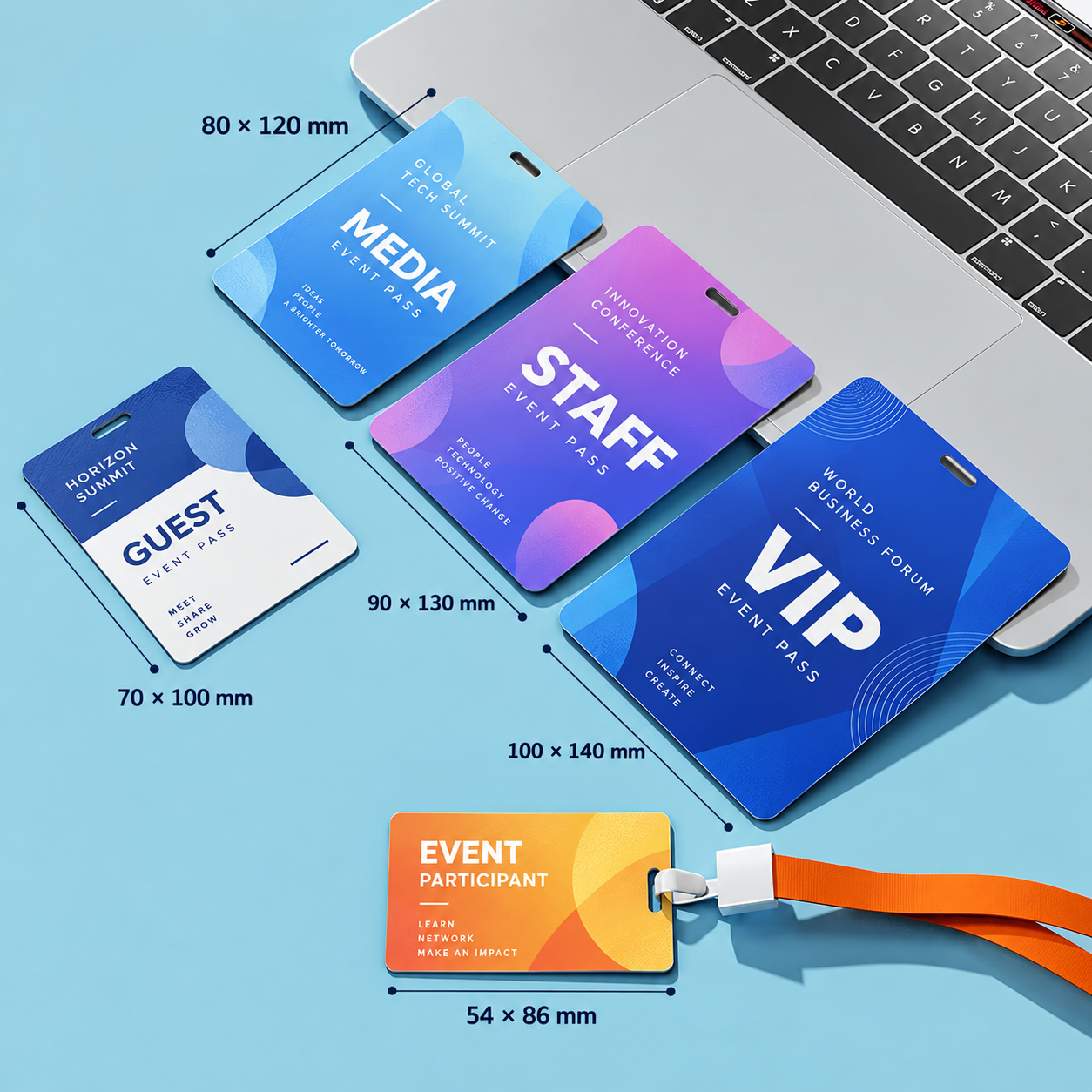 Paperboard event pass sizes